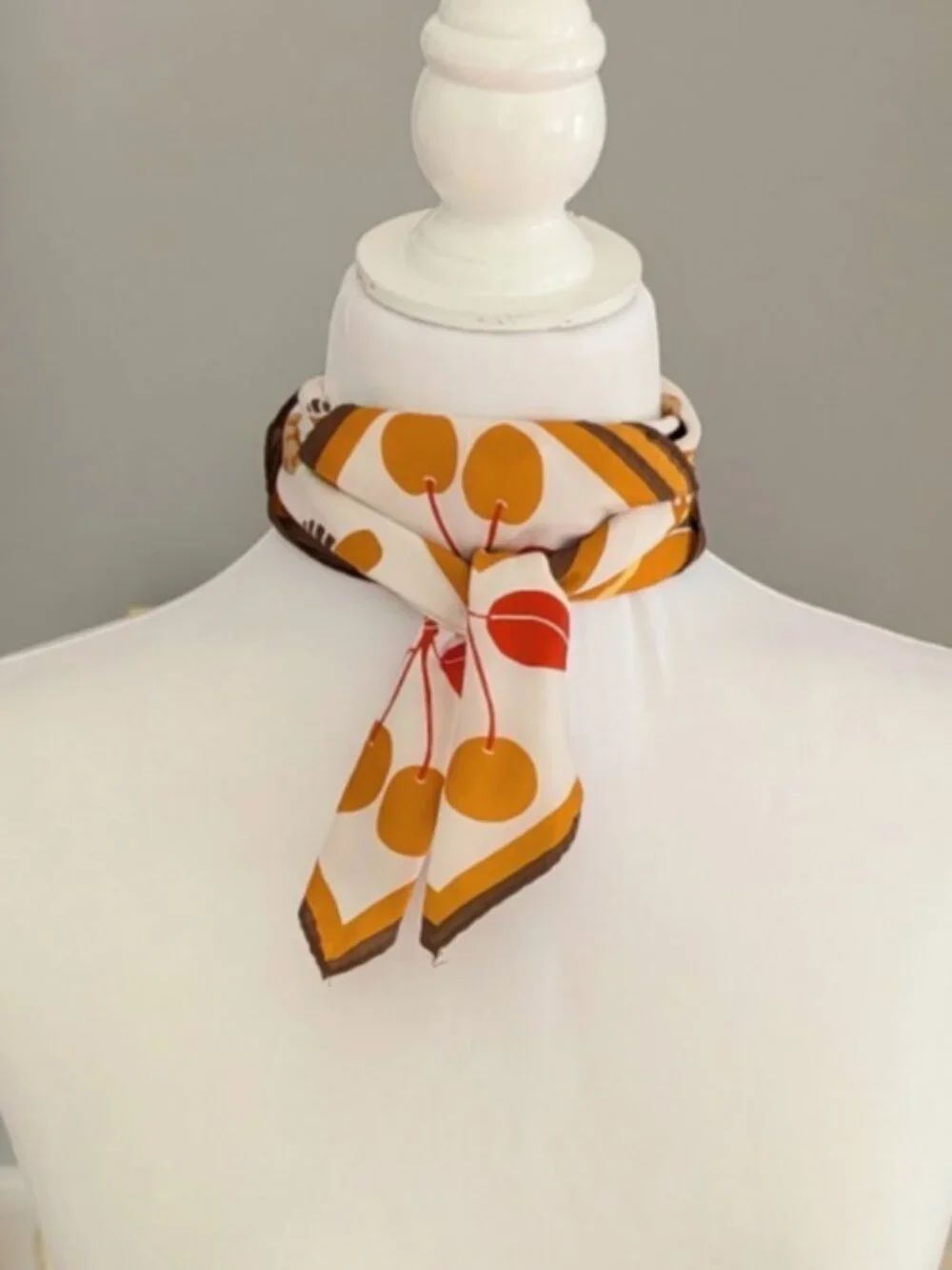 Vtg Morsly NY 70's Mushroom Cherries Vegetable Square Scarf Japan Mod